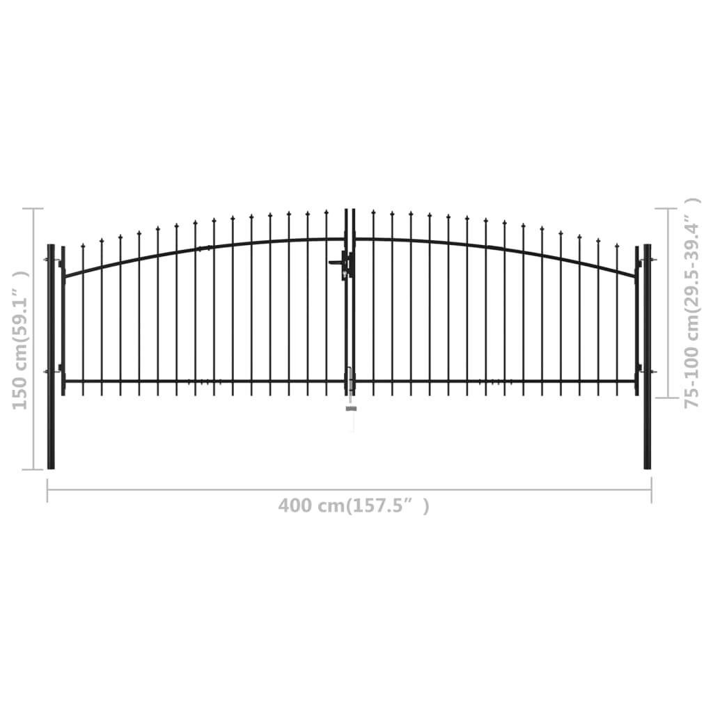 Double Door Fence Gate with Spear Top 400x150 cm