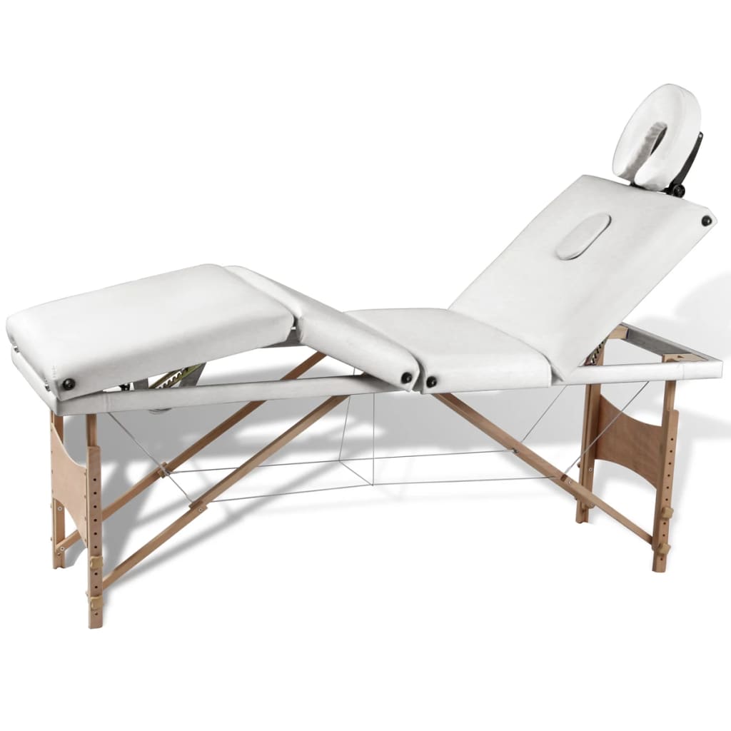Cream White Foldable Massage Table 4 Zones with Wooden Frame