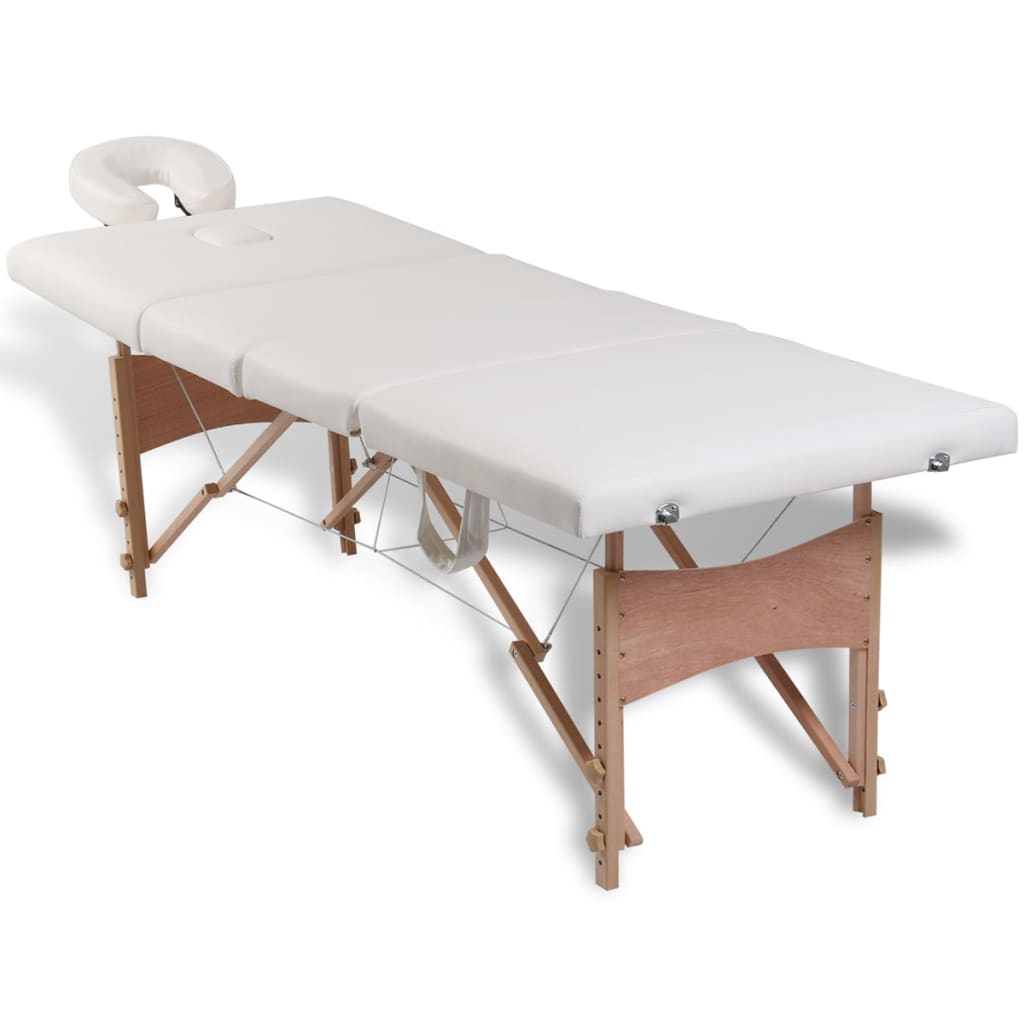 Cream White Foldable Massage Table 4 Zones with Wooden Frame