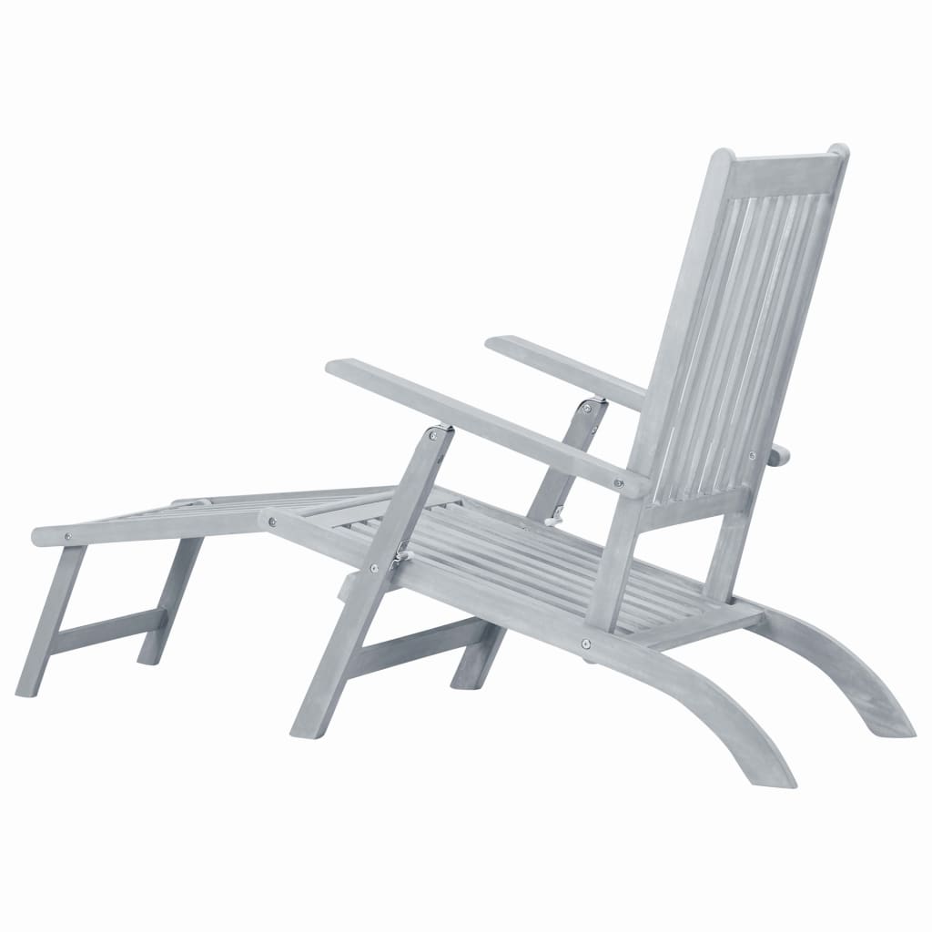 Outdoor Deck Chair with Footrest Grey Wash Solid Acacia Wood