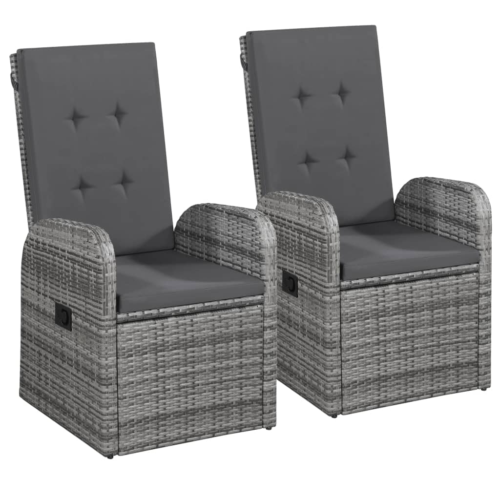 Reclining Garden Chairs 2 pcs with Cushions Poly Rattan Grey