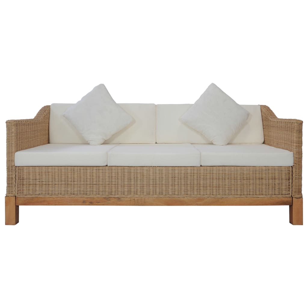 3 Piece Sofa Set with Cushions Natural Rattan (283075+283076+283077)