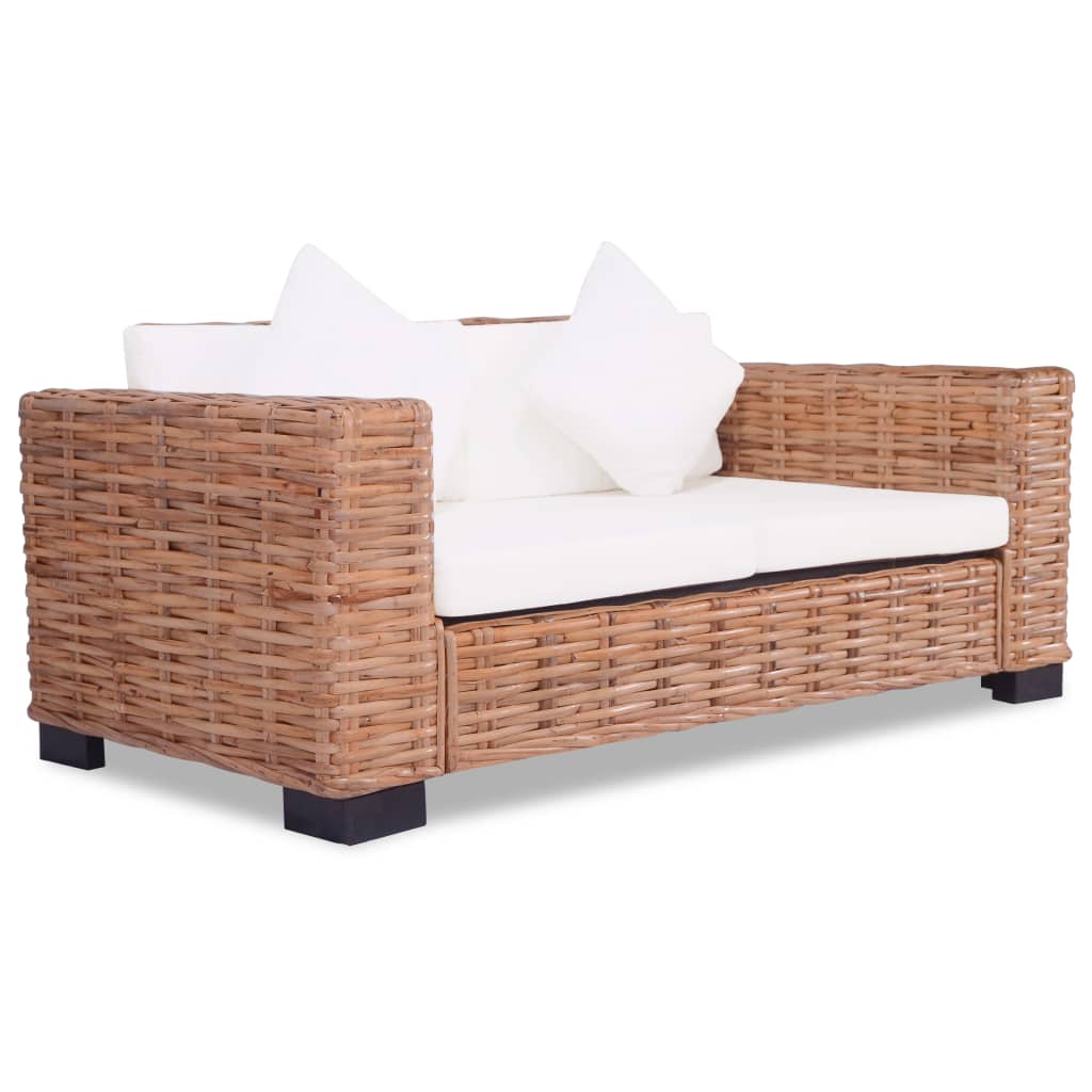 3 Piece Sofa Set with Cushions Natural Rattan (283081+244418+244419)