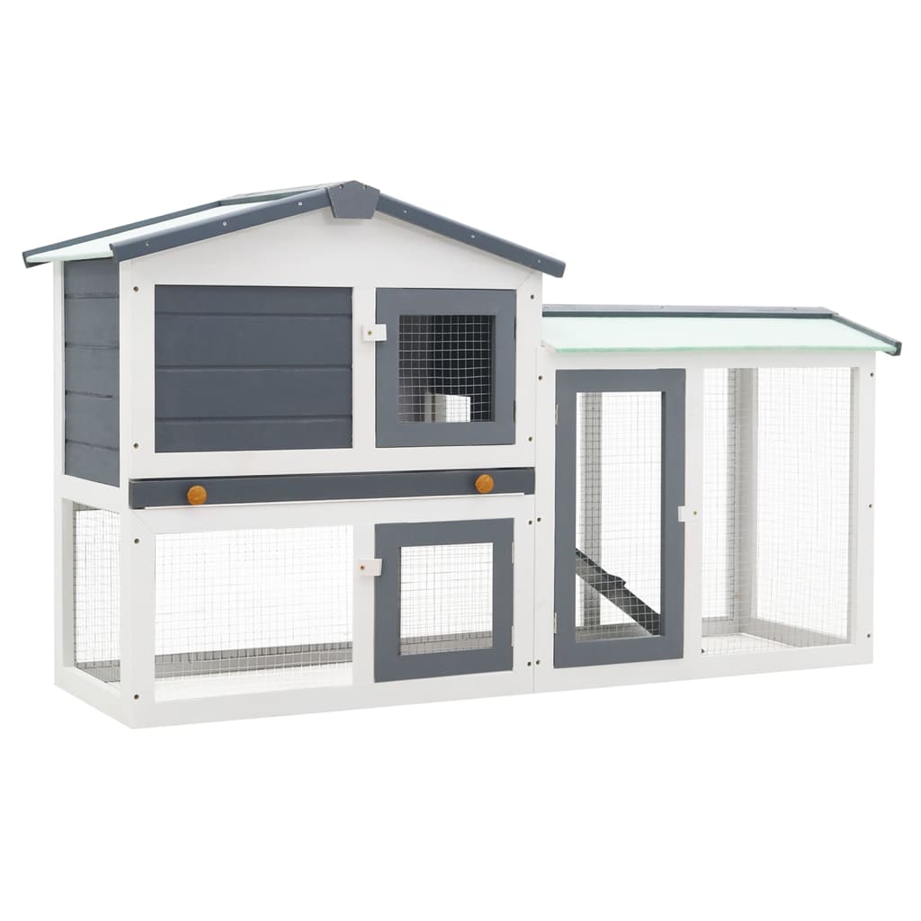 Outdoor Large Rabbit Hutch Grey and White 145x45x85 cm Wood