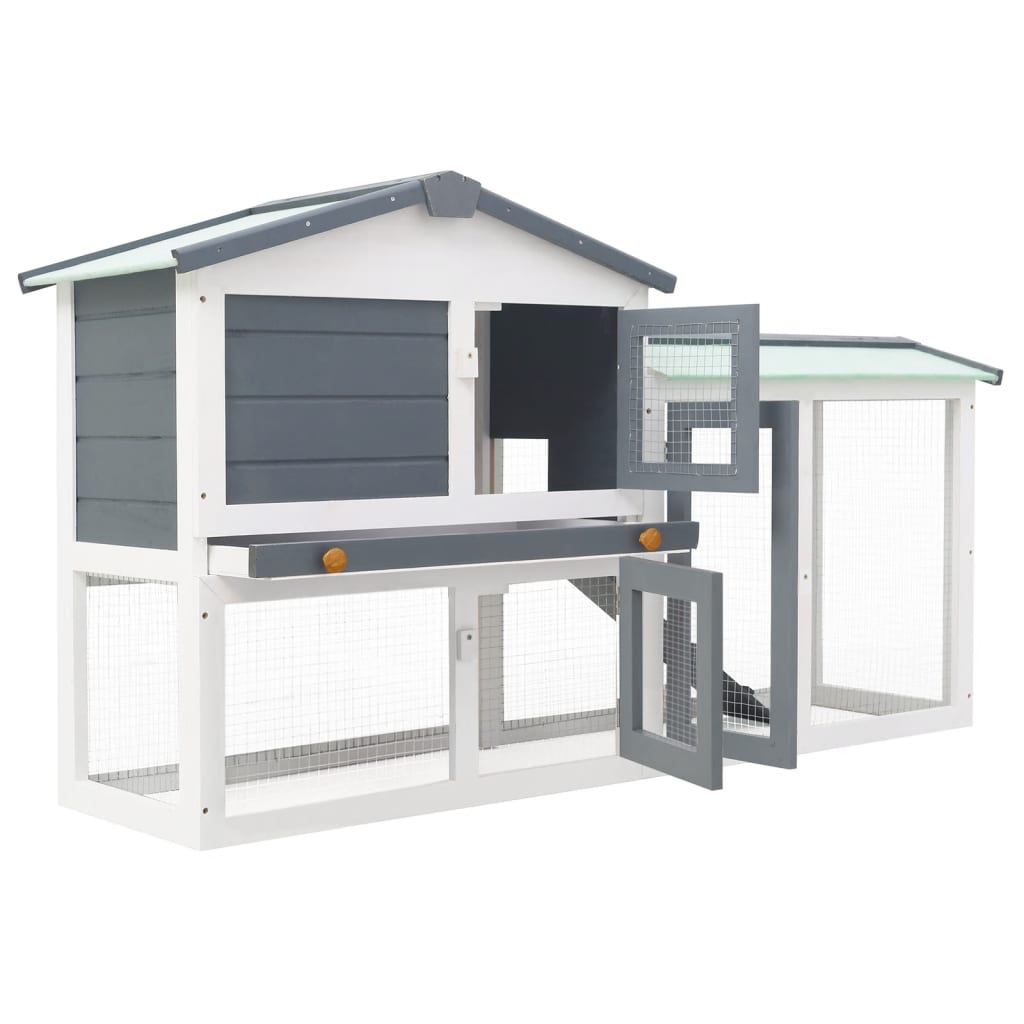 Outdoor Large Rabbit Hutch Grey and White 145x45x85 cm Wood