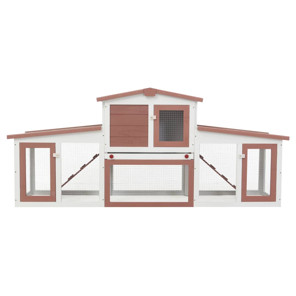 Outdoor Large Rabbit Hutch Brown and White 204x45x85 cm Wood