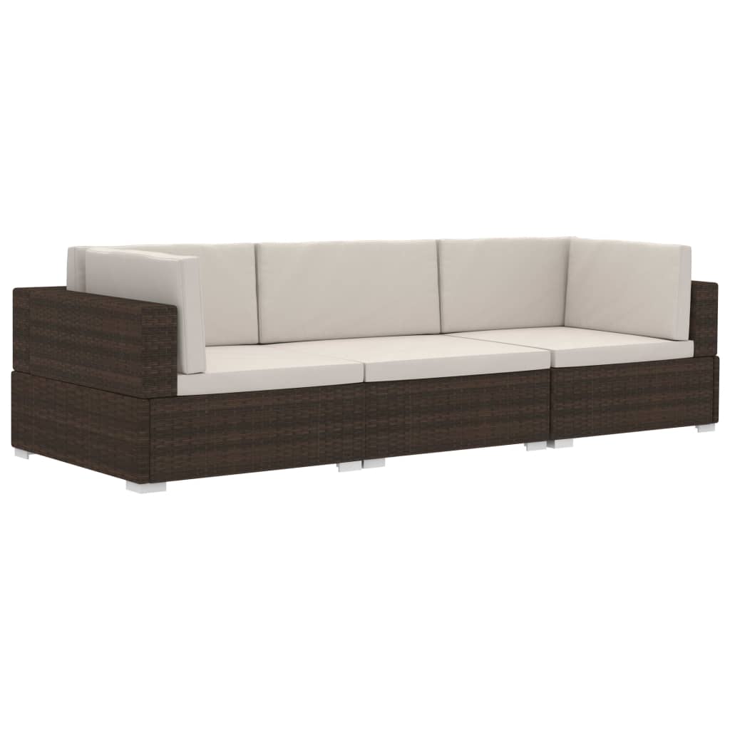 3 Piece Garden Sofa Set with Cushions Poly Rattan Brown