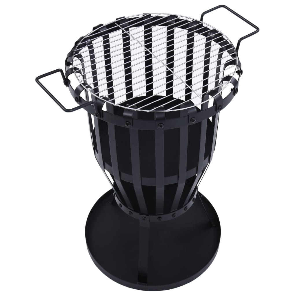 Garden Fire Pit Basket with BBQ Grill Steel 47,5 cm