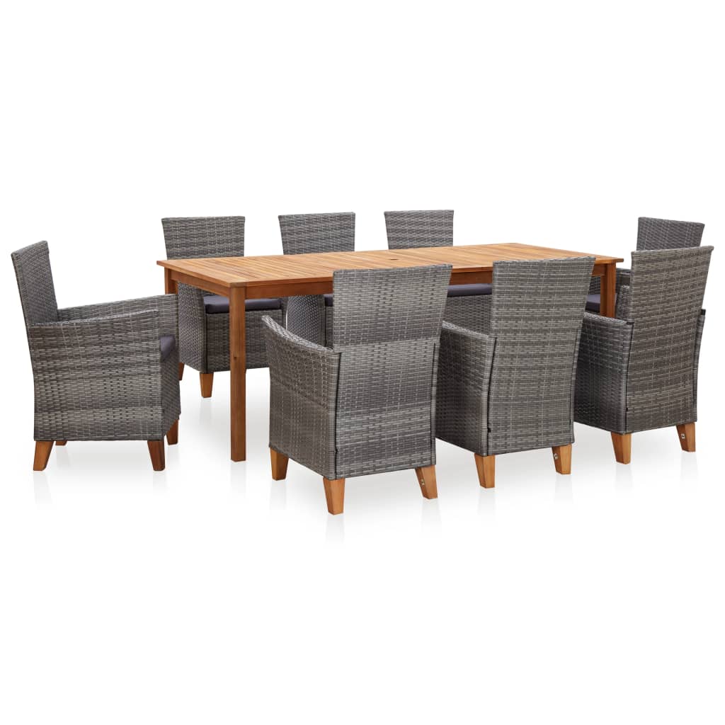9 Piece Dining Set Poly Rattan and Solid Acacia Wood Grey
