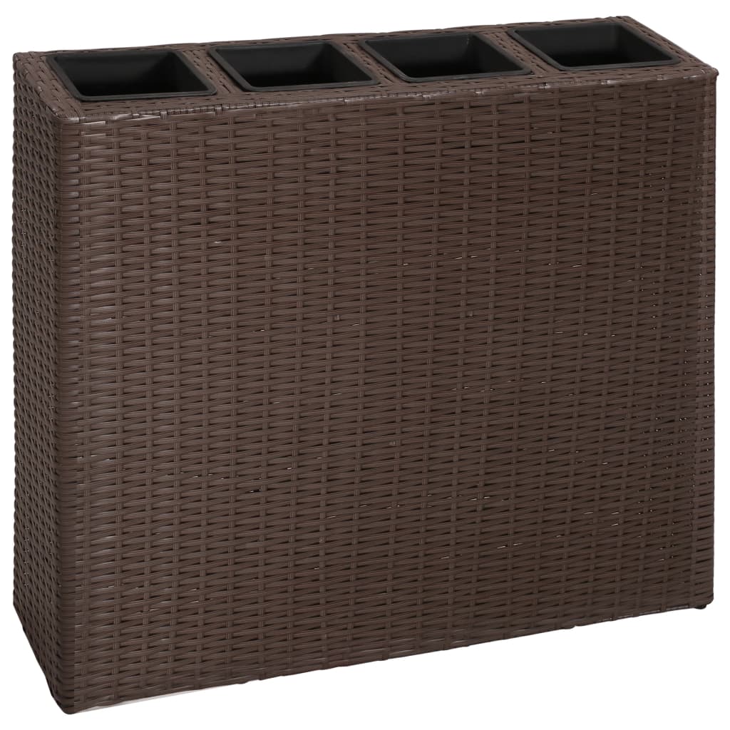 Garden Raised Bed with 4 Pots 2 pcs Poly Rattan Brown(2x41085)