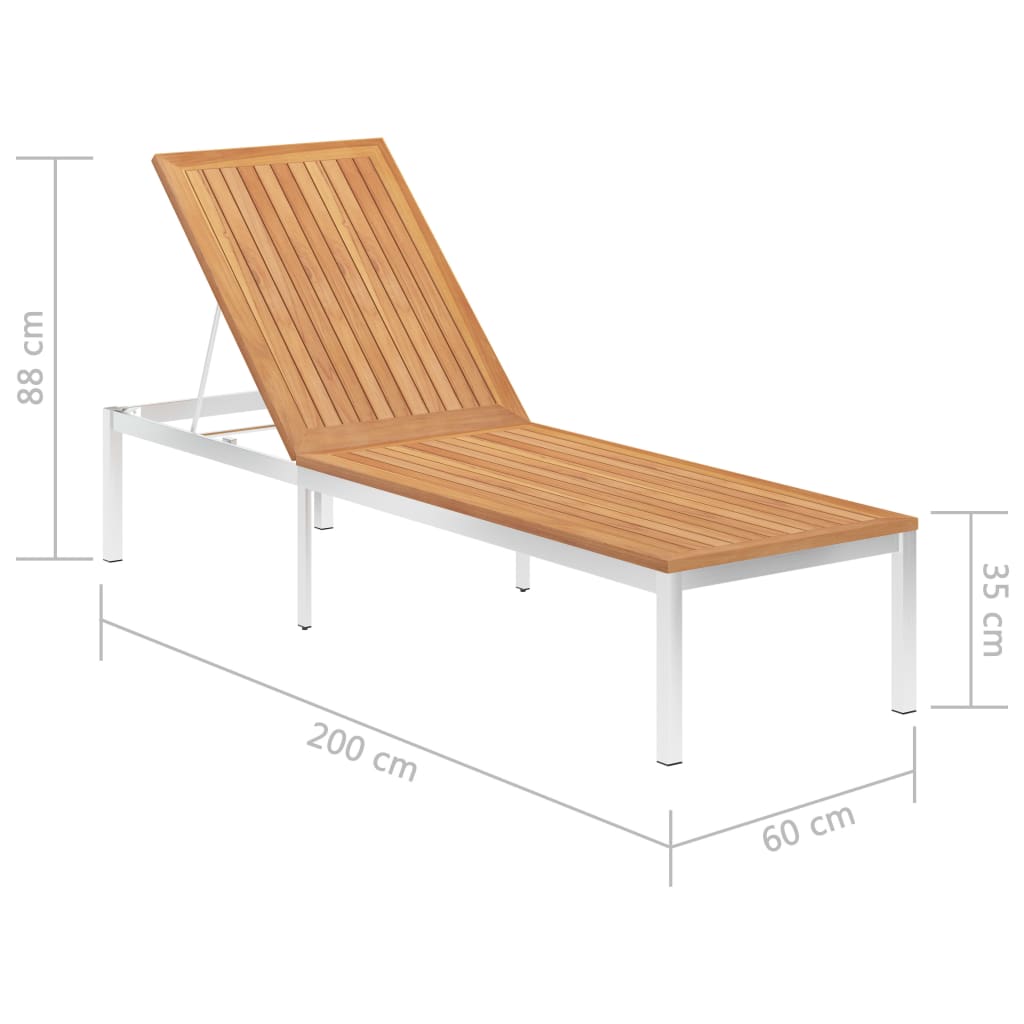 Sun Lounger Solid Teak Wood and Stainless Steel