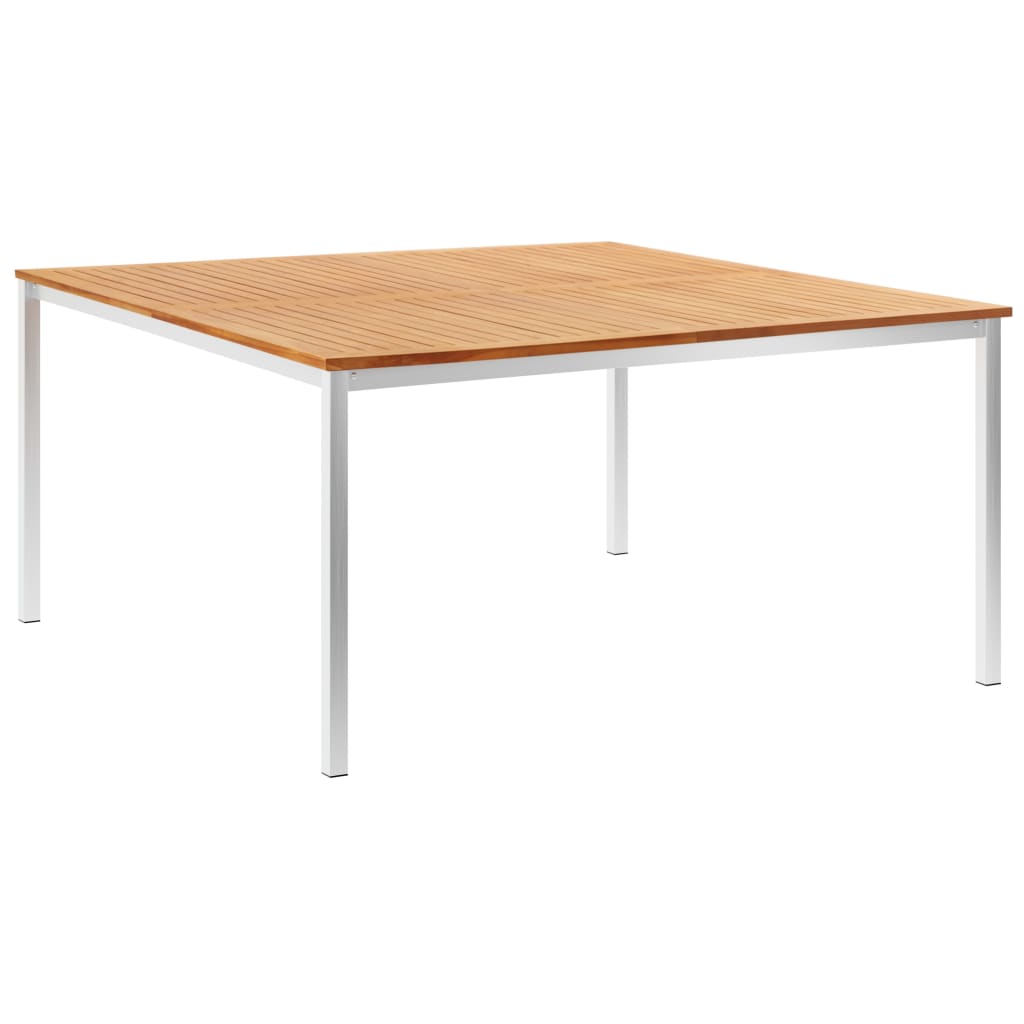 Garden Dining Table 150x150x75 cm Solid Teak Wood and Stainless Steel