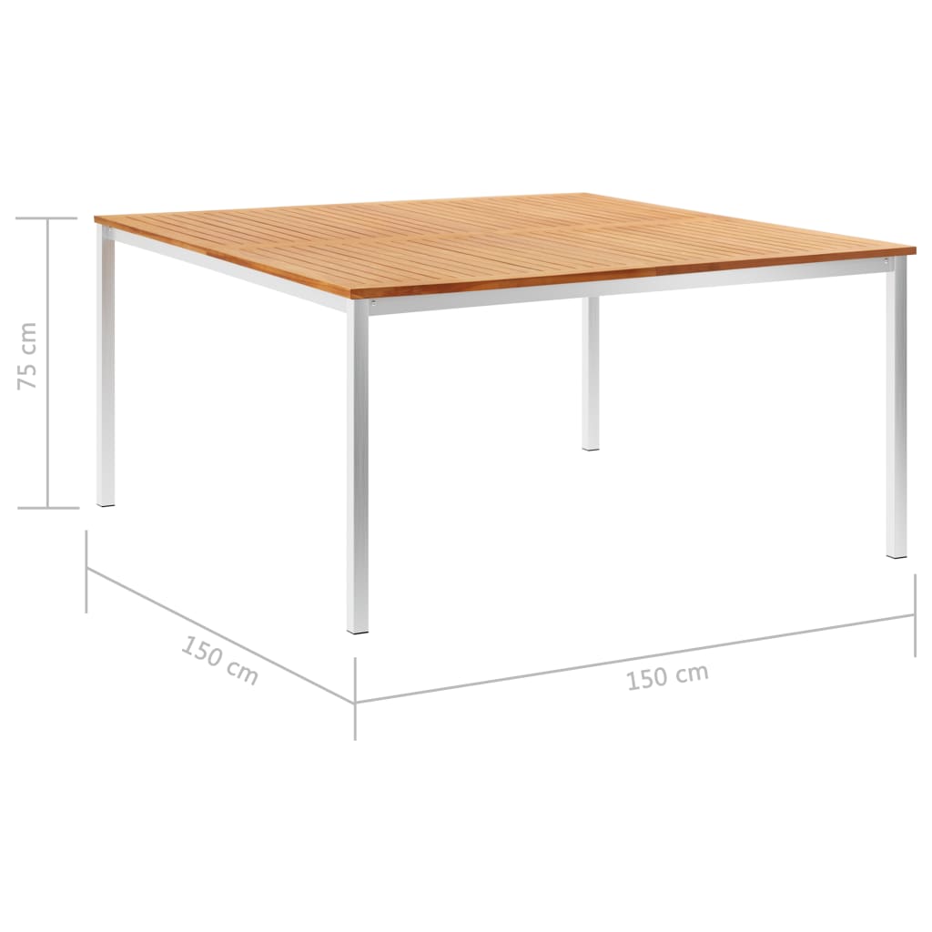 Garden Dining Table 150x150x75 cm Solid Teak Wood and Stainless Steel