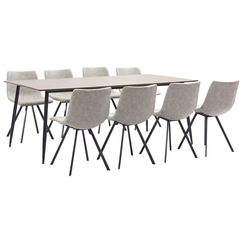 9 Piece Dining Set Light Grey Faux Leather (281569+2x281482)