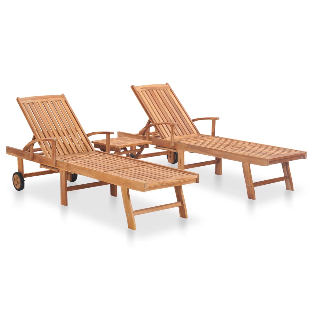 Sun Loungers 2 pcs with Table Solid Teak Wood (48015+48017)