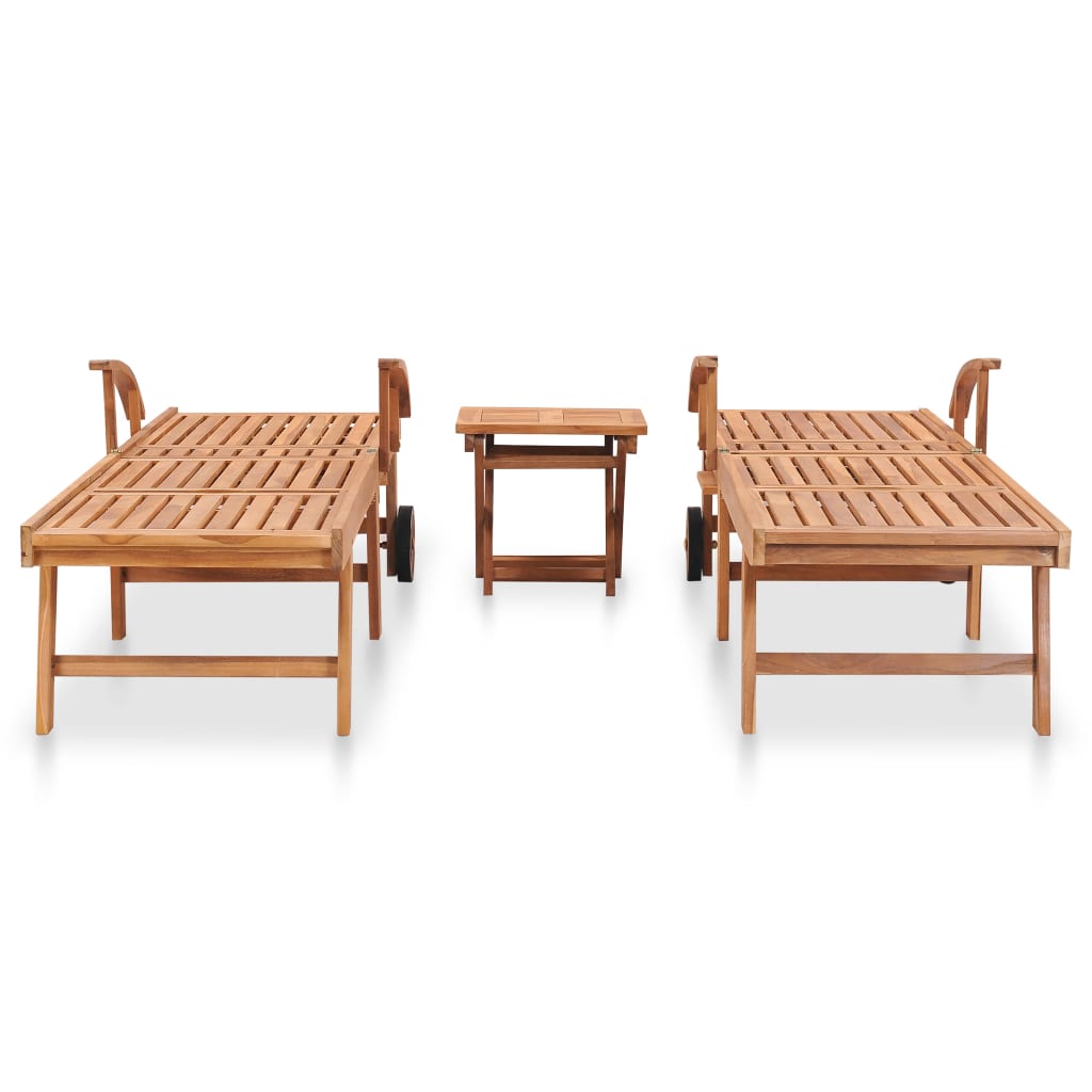 Sun Loungers 2 pcs with Table Solid Teak Wood (48015+48017)