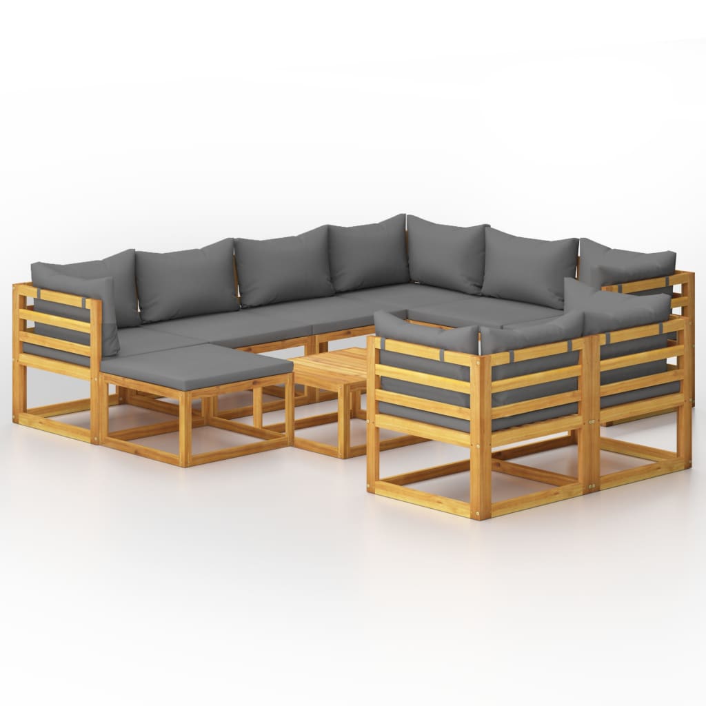 10 Piece Garden Lounge Set with Cushion Solid Acacia Wood (2x311852+311854+311856+311862)