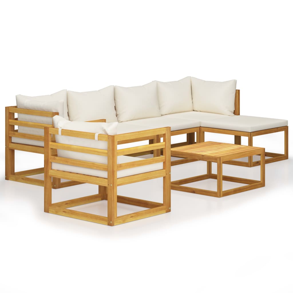 7 Piece Garden Lounge Set with Cushion Cream Solid Acacia Wood  (311853+311855+311863+311868)