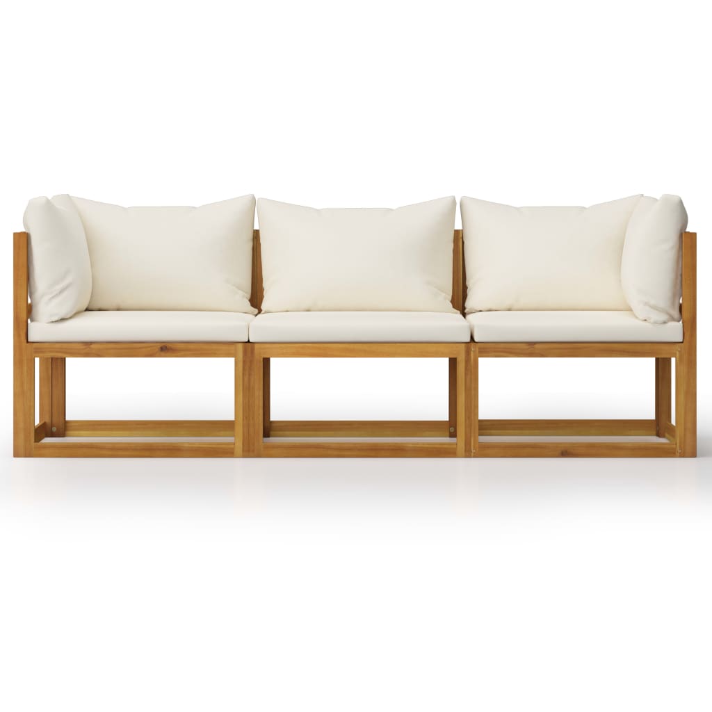 3-Seater Garden Sofa with Cushion Cream Solid Acacia Wood  (311853+311863)