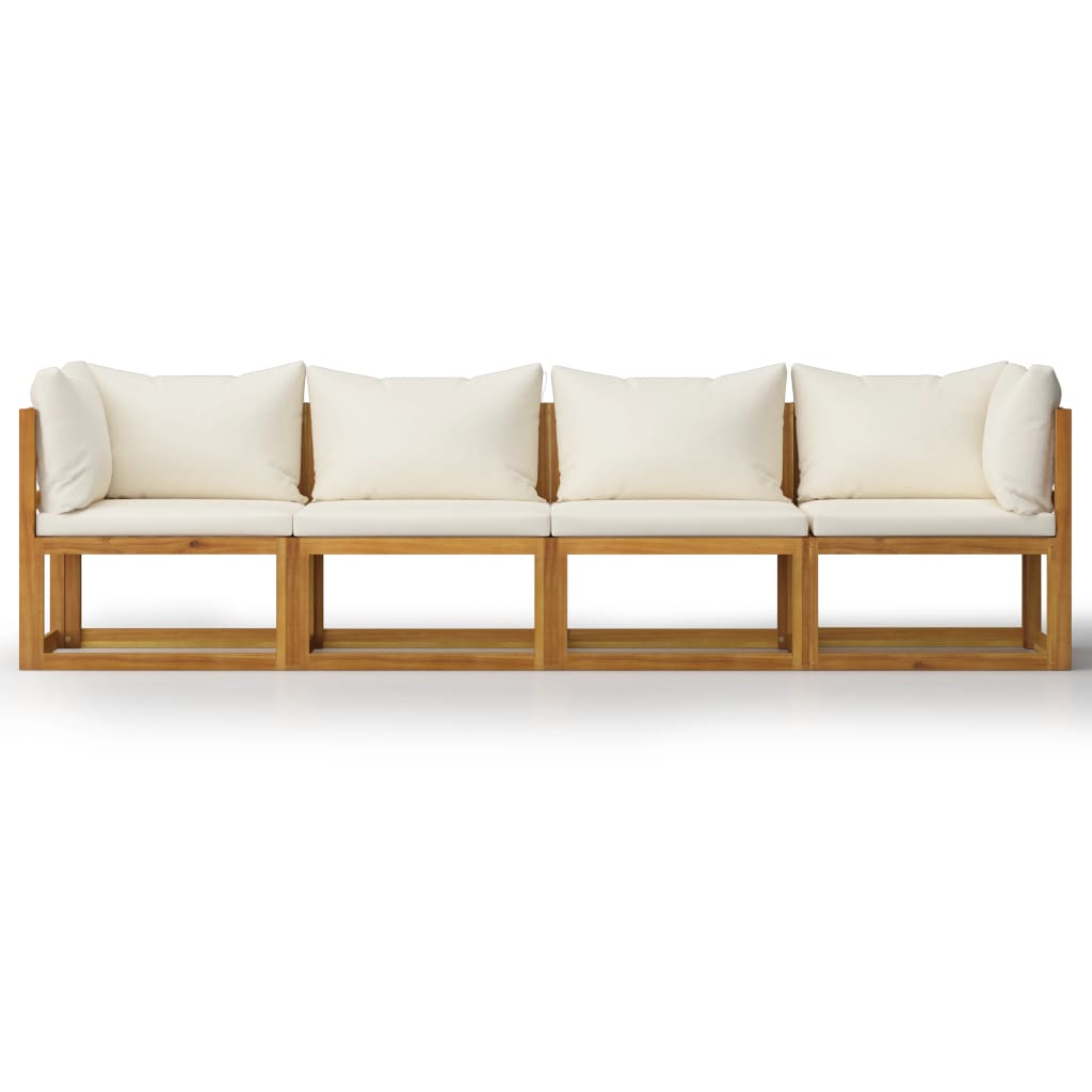 4-Seater Garden Sofa with Cushion Cream Solid Acacia Wood  (2x311857)