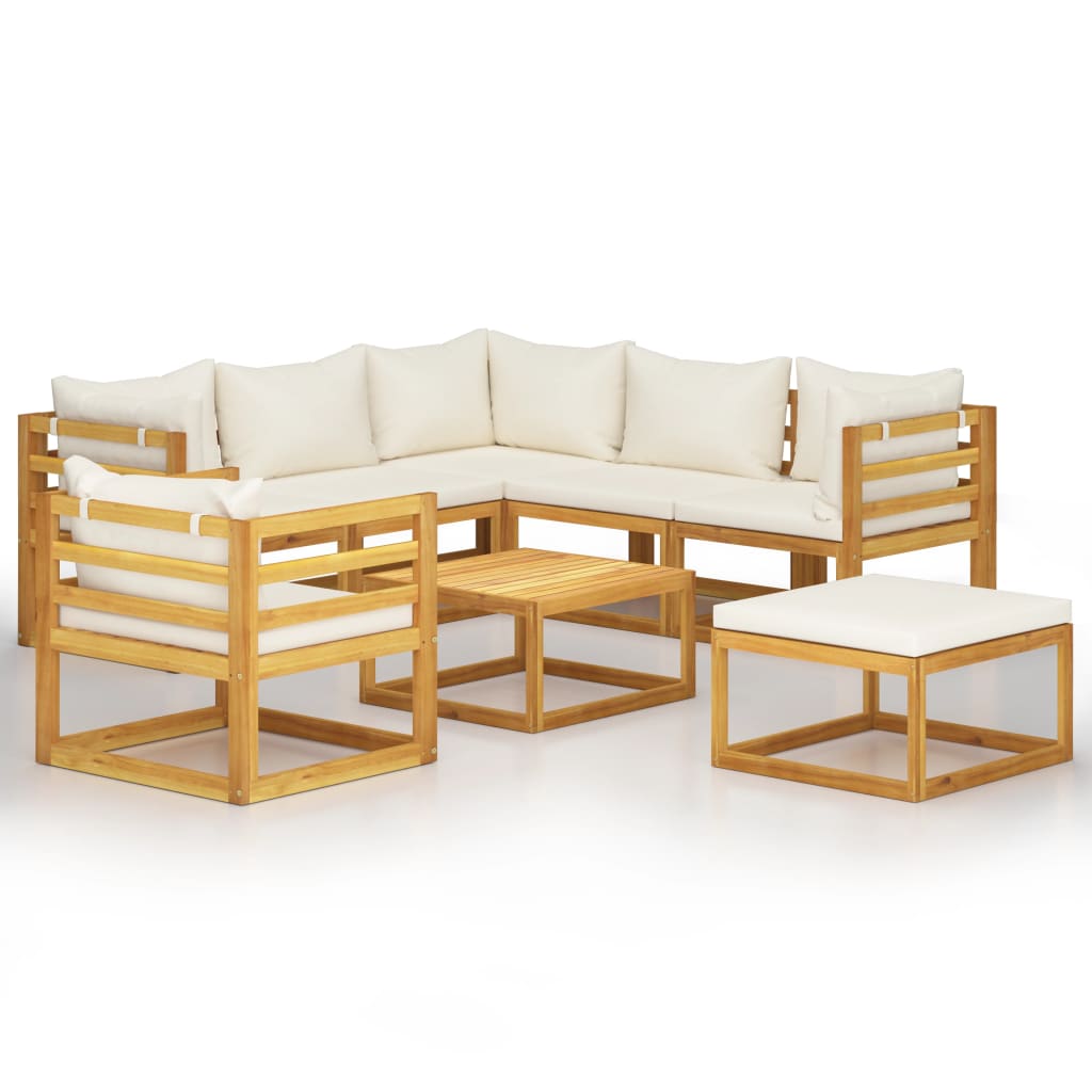 8 Piece Garden Lounge Set with Cushion Cream Solid Acacia Wood  (311853+311855+311857+311868)
