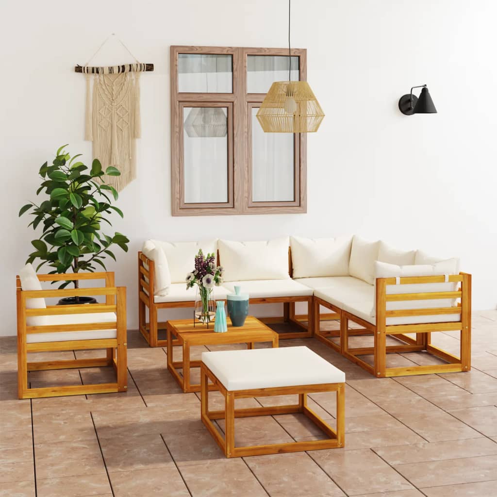 8 Piece Garden Lounge Set with Cushion Cream Solid Acacia Wood  (311853+311855+311857+311868)