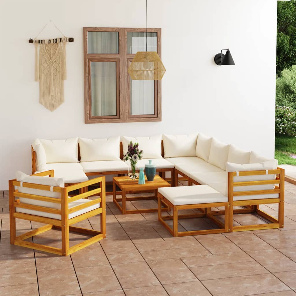12 Piece Garden Lounge Set with Cushion Cream Solid Acacia Wood  (311855+3x311857+311863+311865+311868)