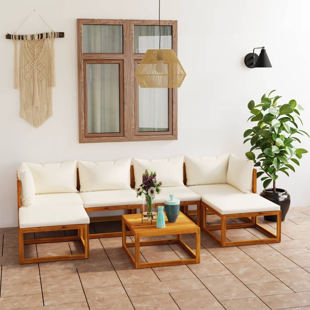 7 Piece Garden Lounge Set with Cushion Cream Solid Acacia Wood  (311855+311857+311861+311865)