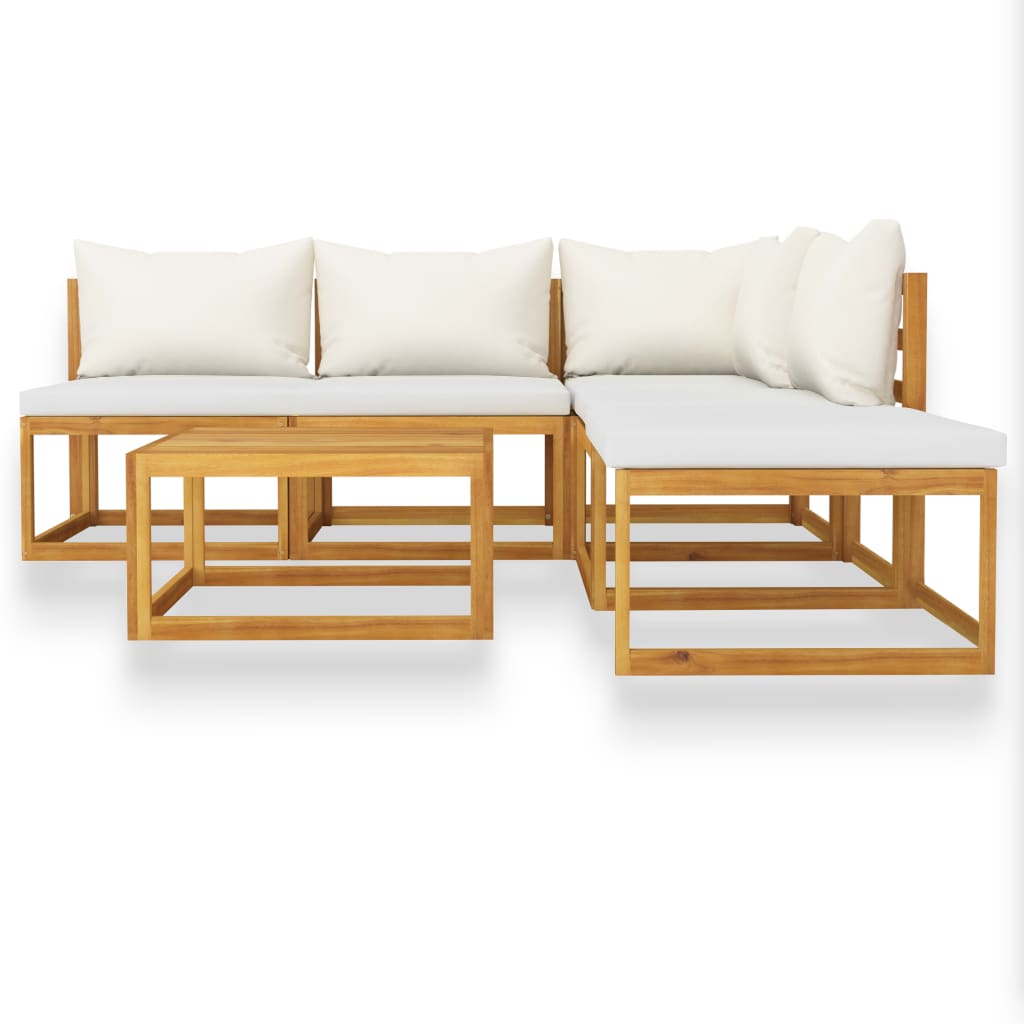 6 Piece Garden Lounge Set with Cushion Cream Solid Acacia Wood  (311855+311857+311863)
