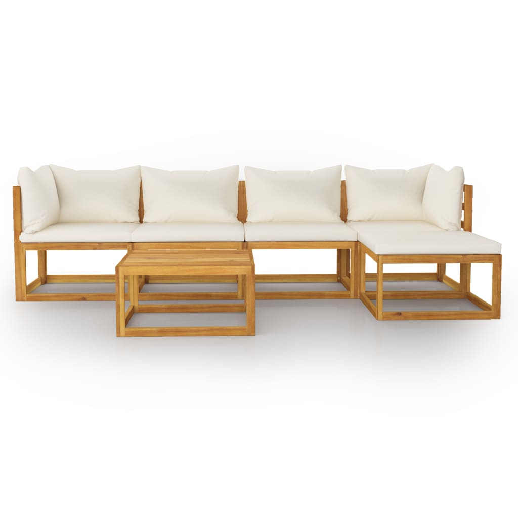 6 Piece Garden Lounge Set with Cushion Cream Solid Acacia Wood  (311853+311855++311863)