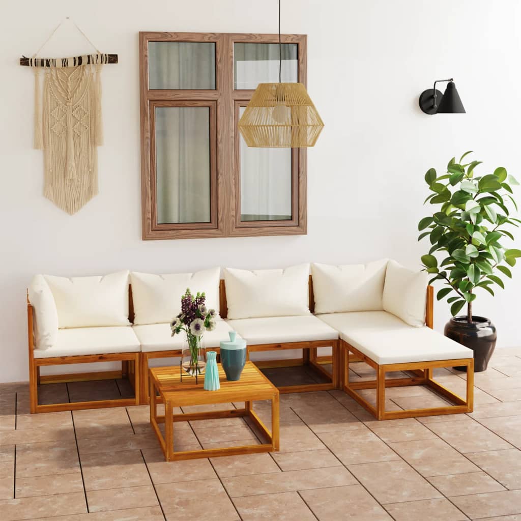 6 Piece Garden Lounge Set with Cushion Cream Solid Acacia Wood  (311853+311855++311863)
