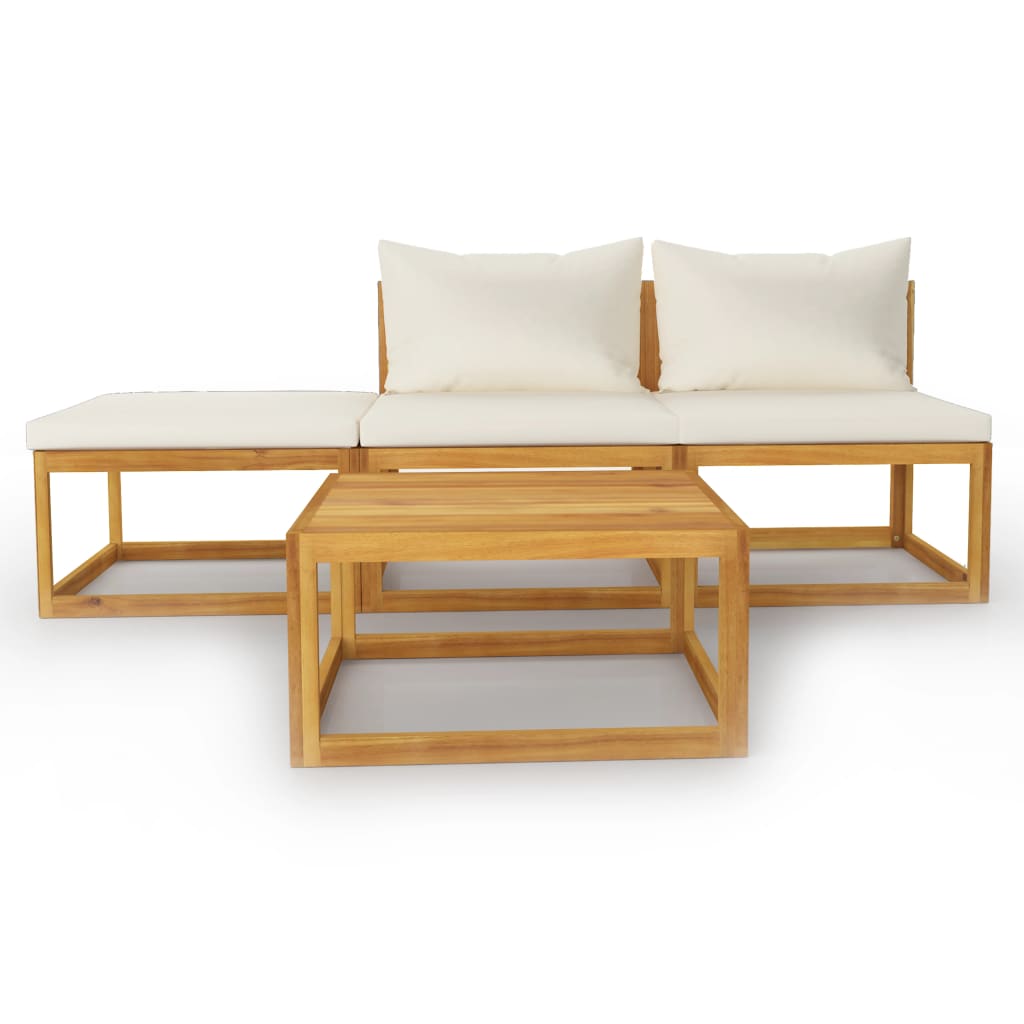 4 Piece Garden Lounge Set with Cushion Cream Solid Acacia Wood  (311855+311863)