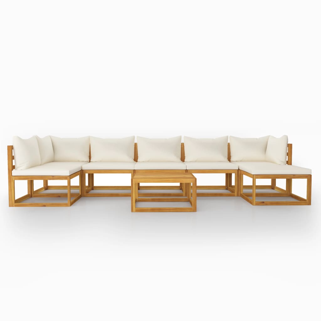 8 Piece Garden Lounge Set with Cushion Cream Solid Acacia Wood  (311855+2x311857+311863)