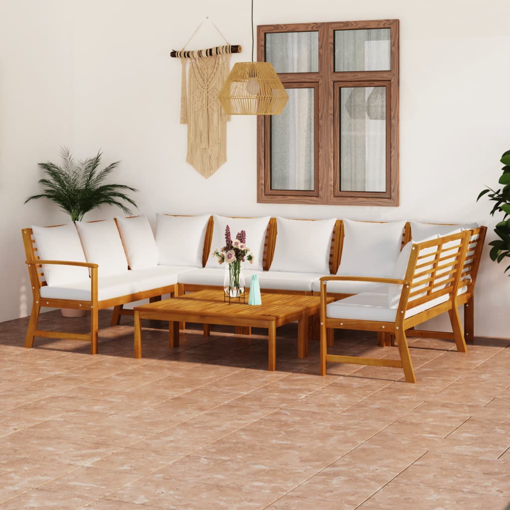 9 Piece Garden Lounge Set with Cushion Cream Solid Acacia Wood (2x311834+311836+311838+311842)
