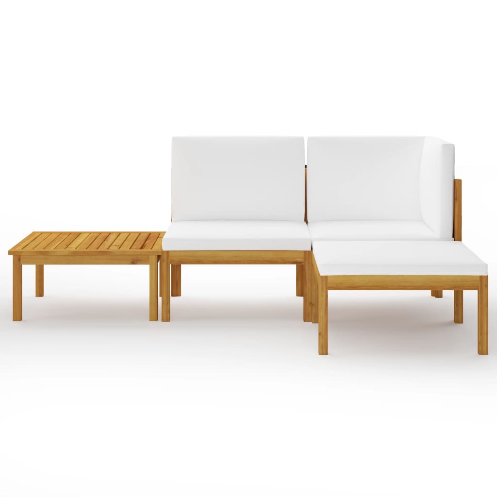 4 Piece Garden Lounge Set with Cushions Cream Solid Acacia Wood (312425+312428)