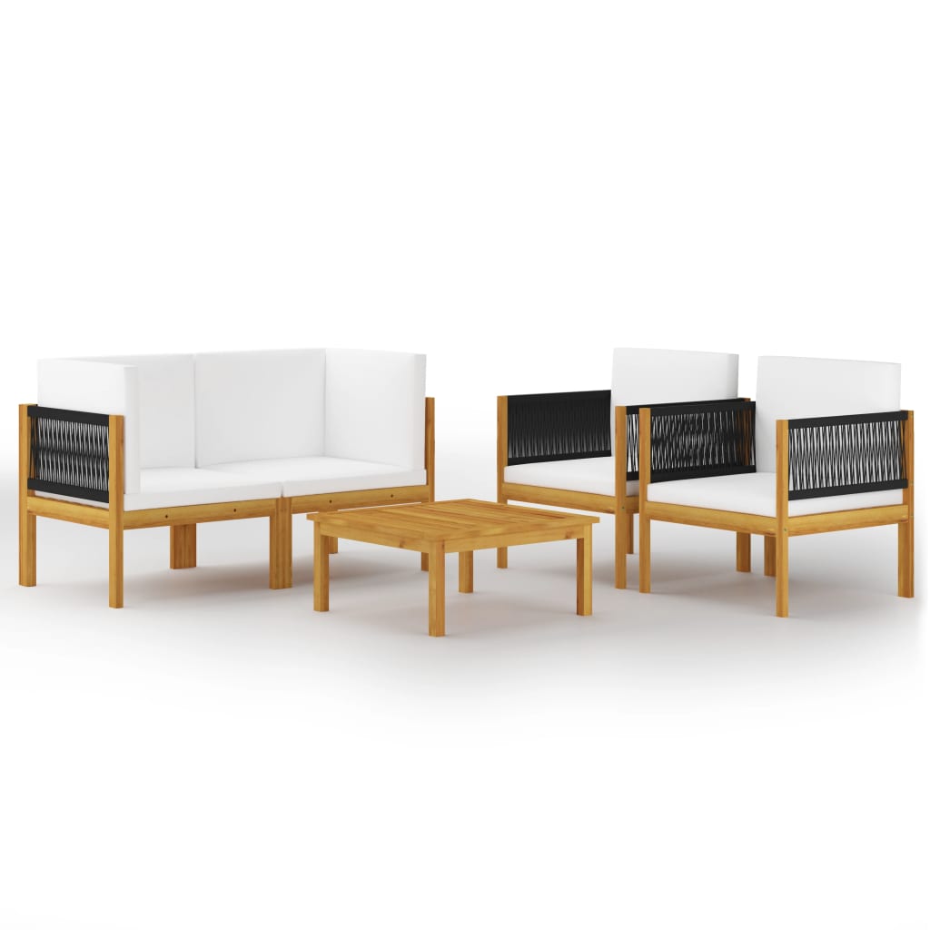 5 Piece Garden Lounge Set with Cushions Cream Solid Acacia Wood (312424+312431+2x312432)