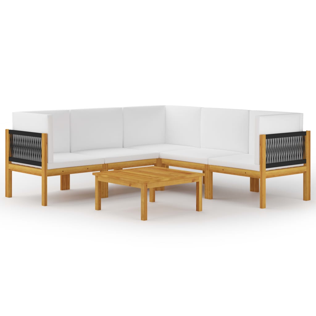 6 Piece Garden Lounge Set with Cushions Cream Solid Acacia Wood (312424+312426+312427)