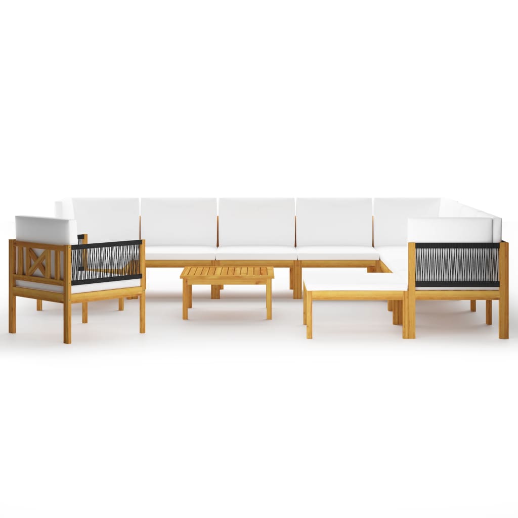 12 Piece Garden Lounge Set with Cushions Cream Solid Acacia Wood (312425+3x312426+312429+312430+312432)