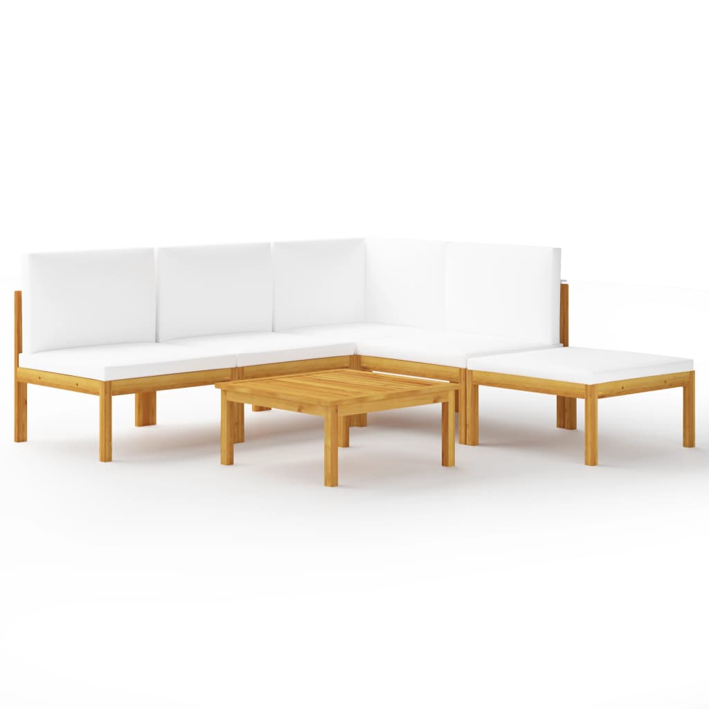 6 Piece Garden Lounge Set with Cushions Cream Solid Acacia Wood (312425+312426+312429)