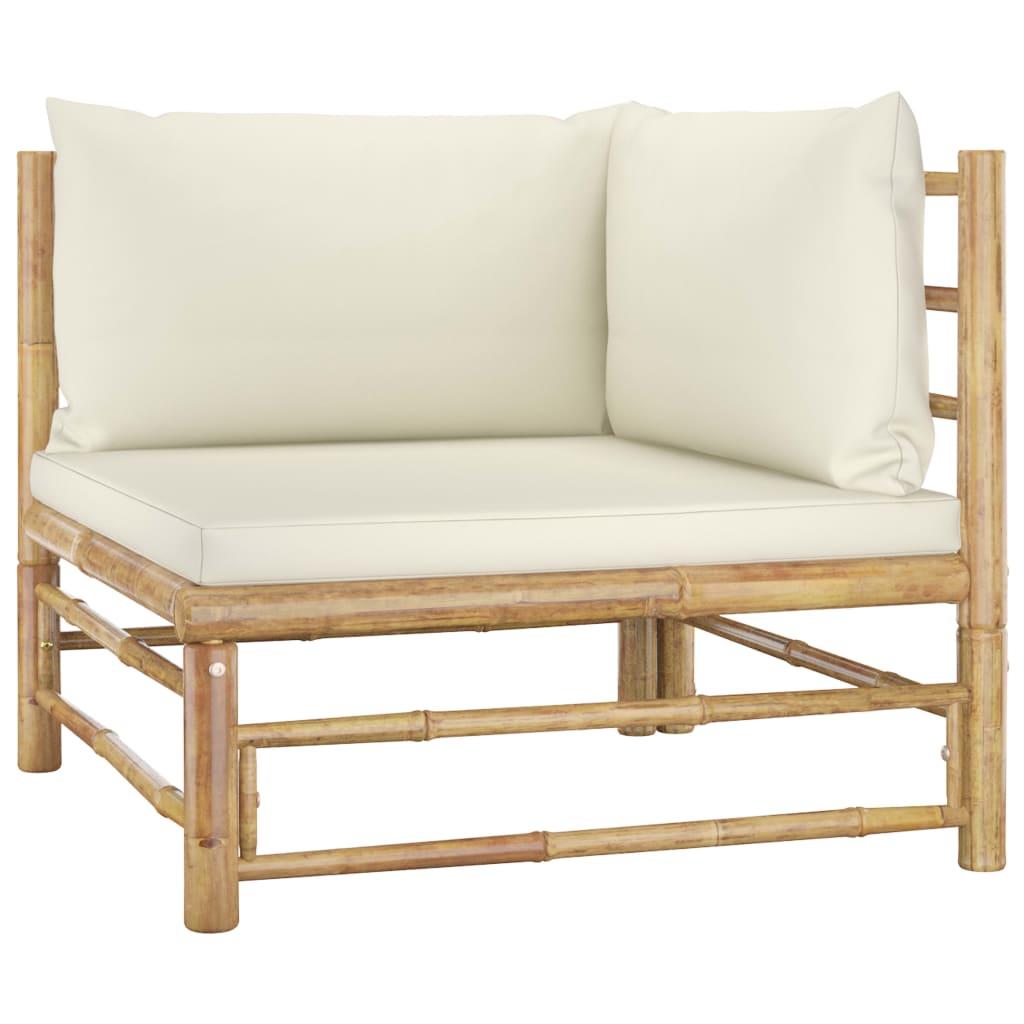 6 Piece Garden Lounge Set with Cream White Cushions Bamboo (313142+313143+313147)