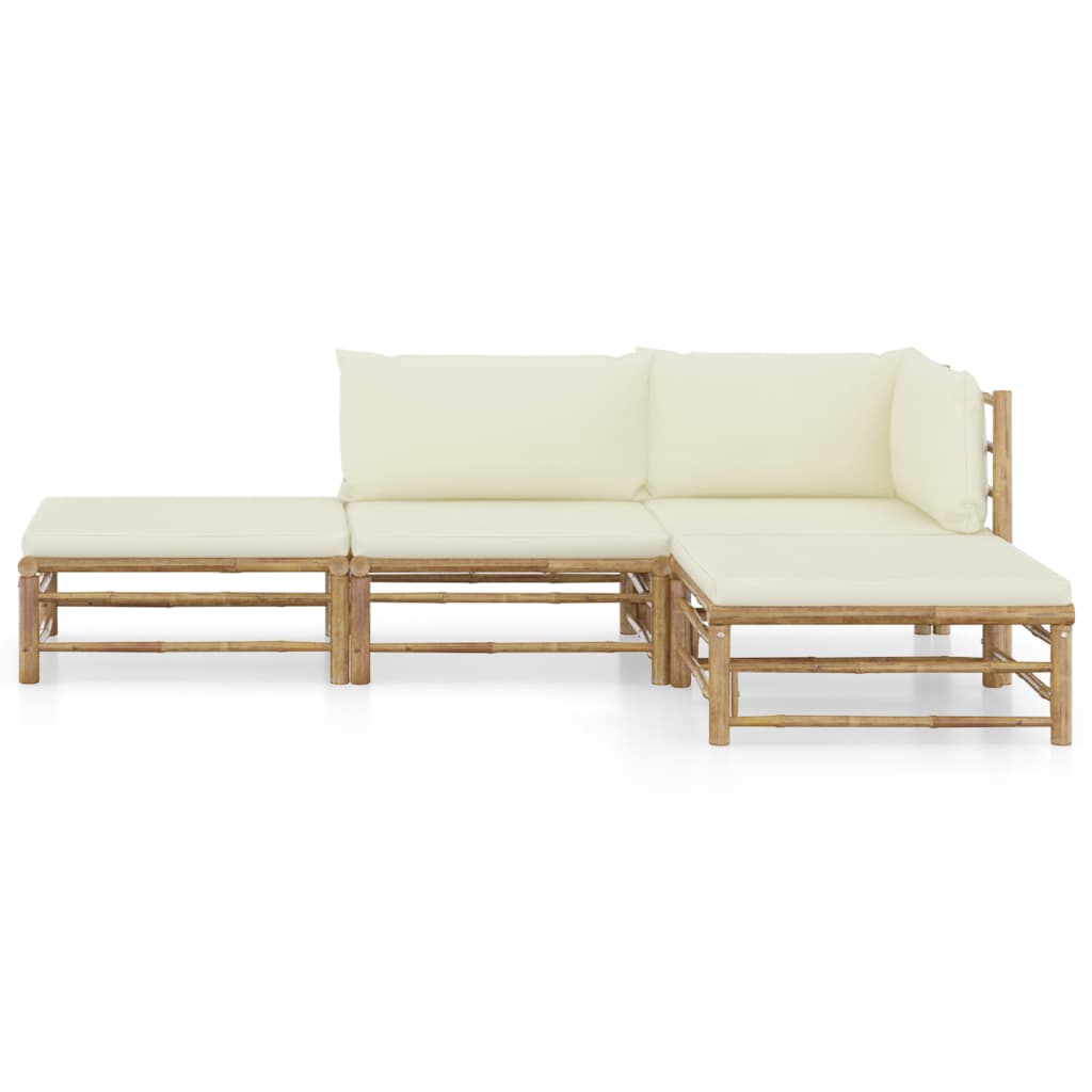 4 Piece Garden Lounge Set with Cream White Cushions Bamboo (313142+313145)