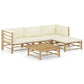 5 Piece Garden Lounge Set with Cream White Cushions Bamboo (313142+2x313145)