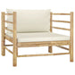 6 Piece Garden Lounge Set with Cream White Cushions Bamboo (313142+2x313145+313148)