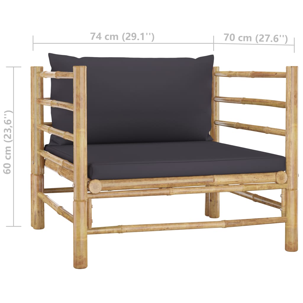 6 Piece Garden Lounge Set with Dark Grey Cushions Bamboo (313150+2x313153+313156)