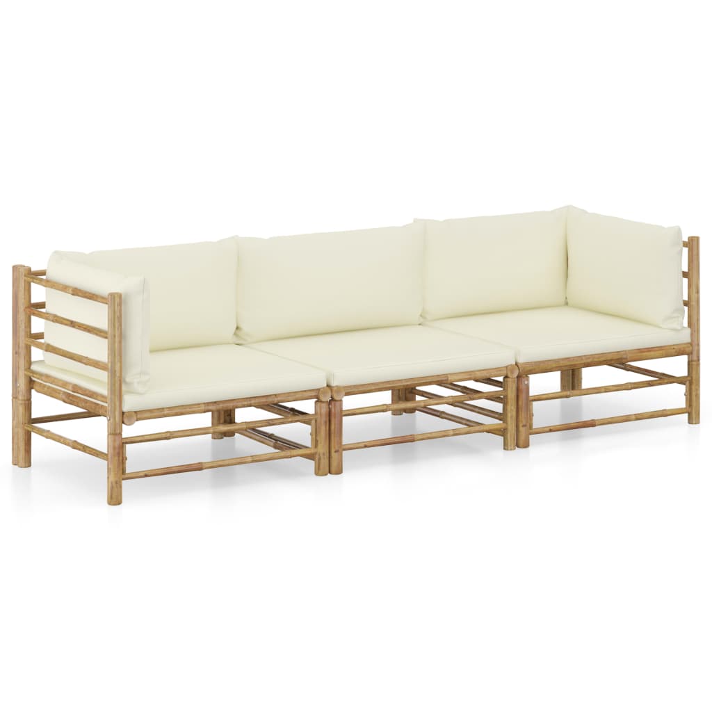 3 Piece Garden Lounge Set with Cream White Cushions Bamboo (313143+313145)