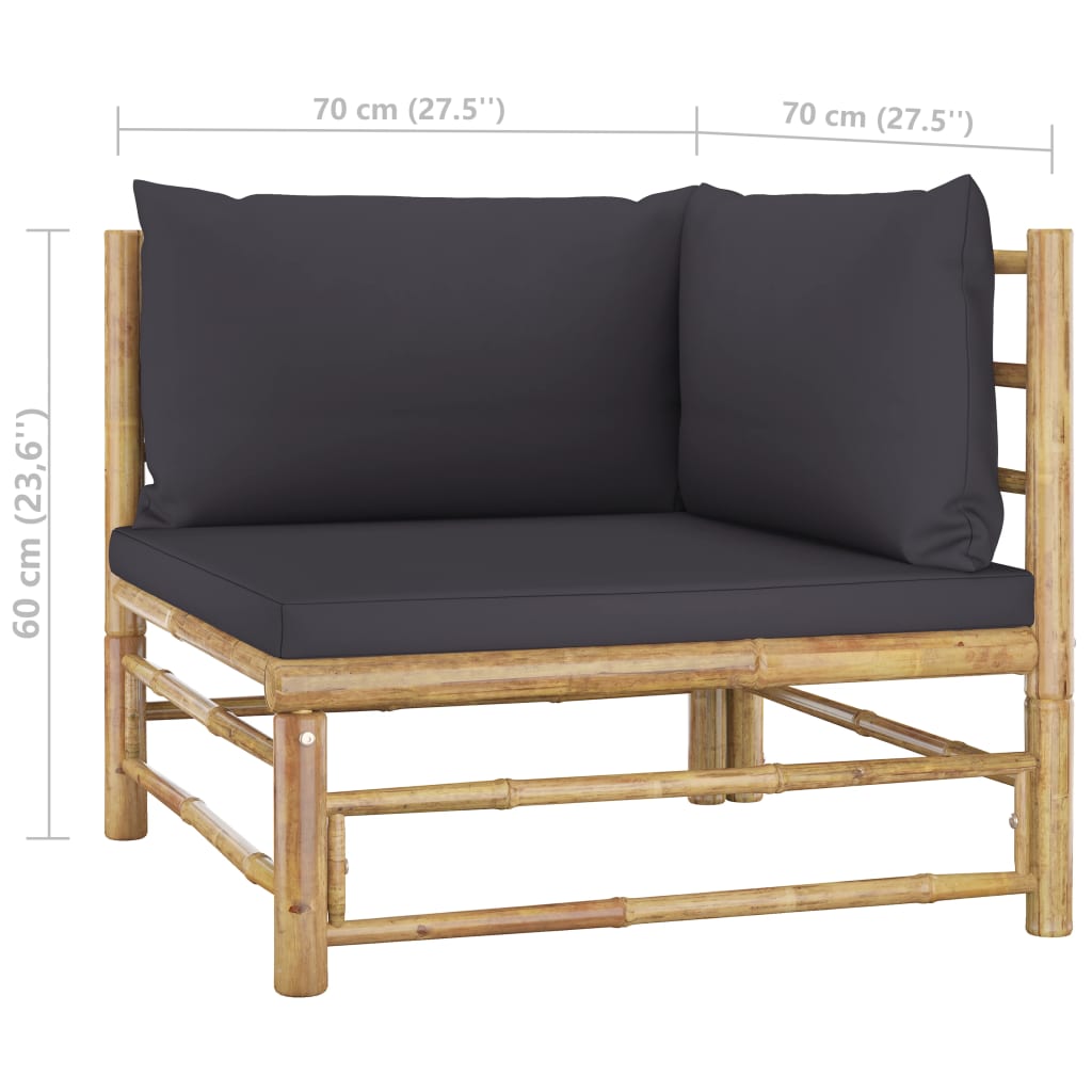 3 Piece Garden Lounge Set with Dark Grey Cushions Bamboo (313151+313153)