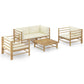 5 Piece Garden Lounge Set with Cream White Cushions Bamboo (313144+313145+2x313148)
