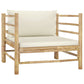 5 Piece Garden Lounge Set with Cream White Cushions Bamboo (313144+313145+2x313148)