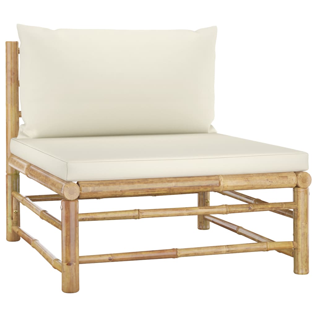 6 Piece Garden Lounge Set with Cream White Cushions Bamboo (313143+313144+2x313145)