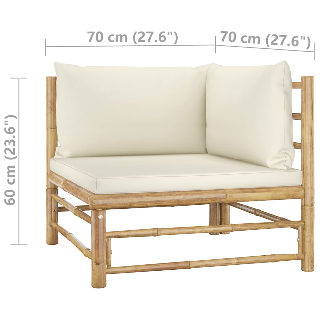 6 Piece Garden Lounge Set with Cream White Cushions Bamboo (313143+313144+2x313145)